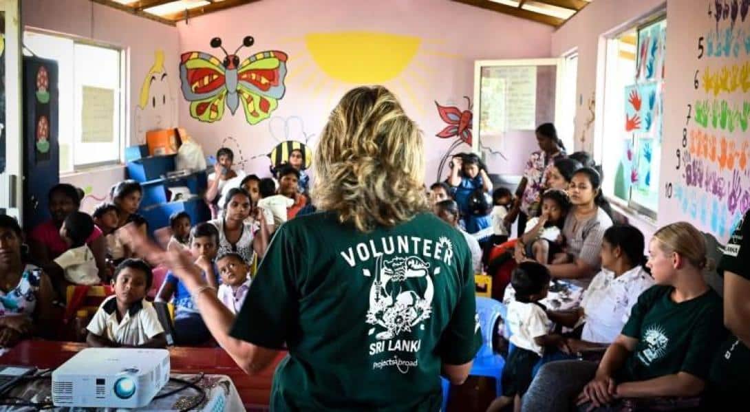 Volunteers running an educational workshop in Sri Lanka